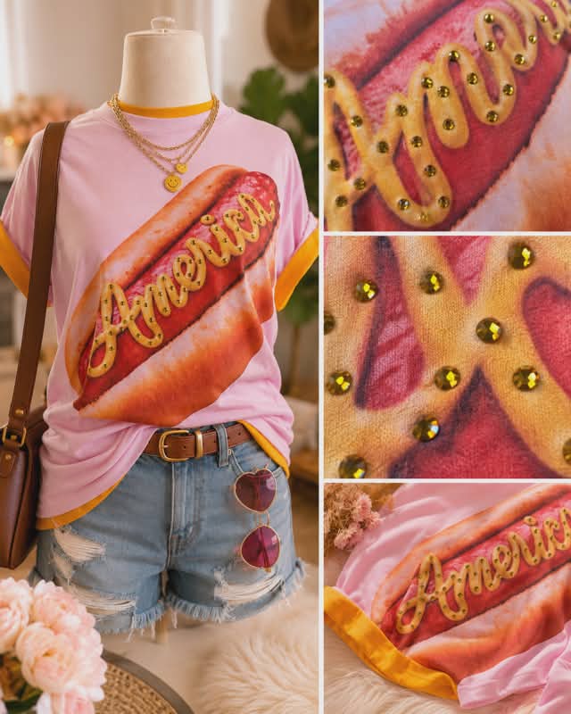 America Bling Hot Dog Tee