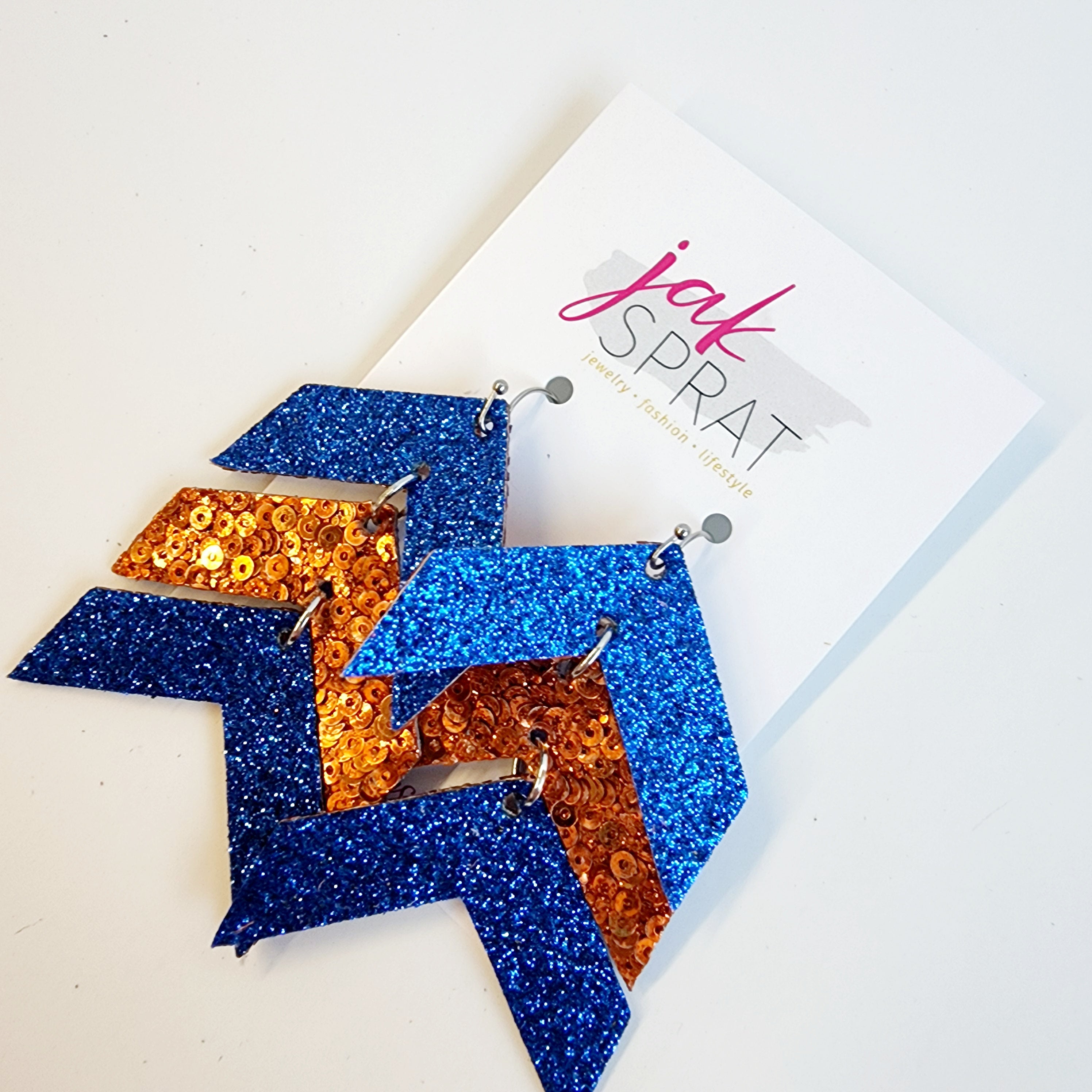 Team Earrings | Blue & Orange | Chevron Cuties