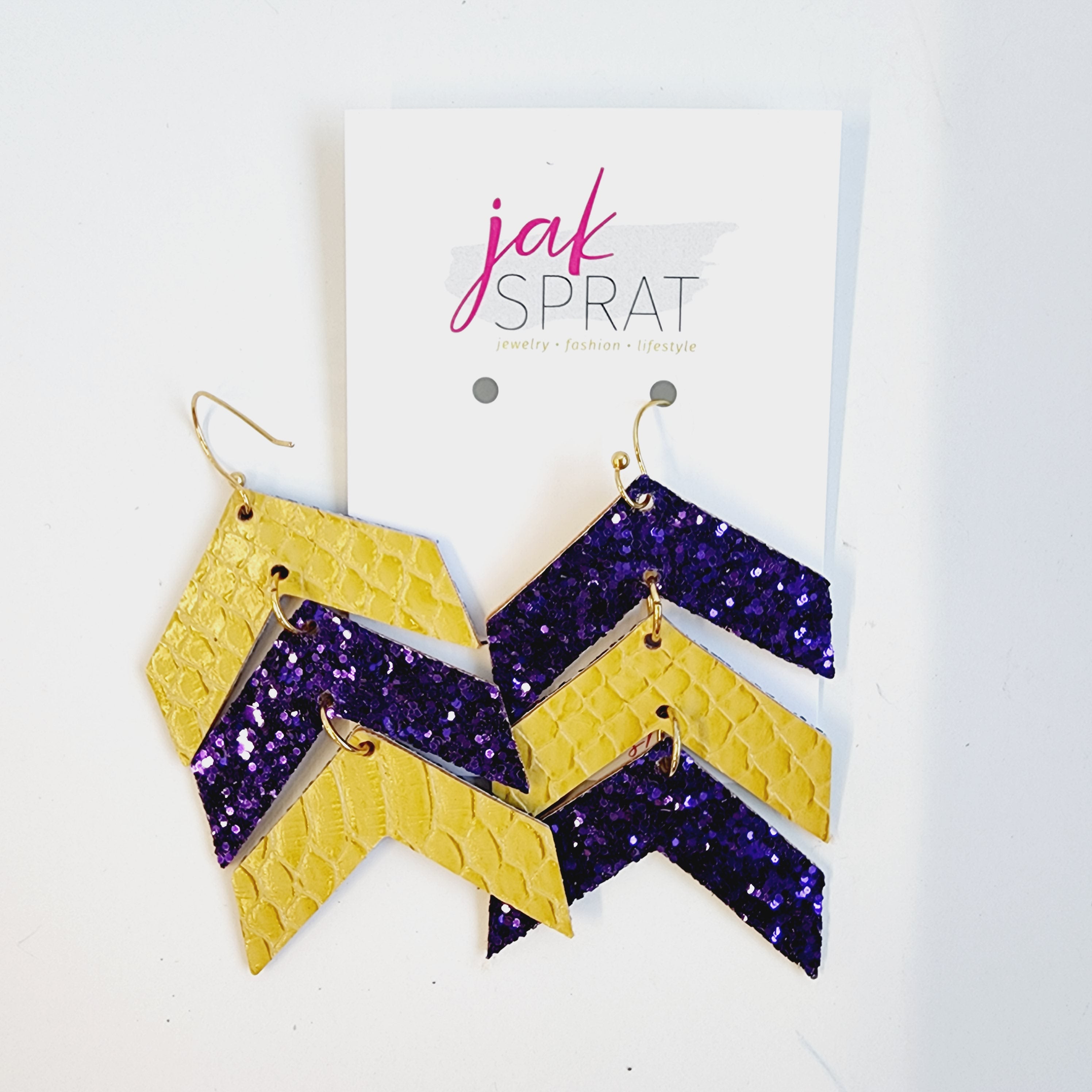 Team Earrings | Purple & Yellow | Chevron Cuties