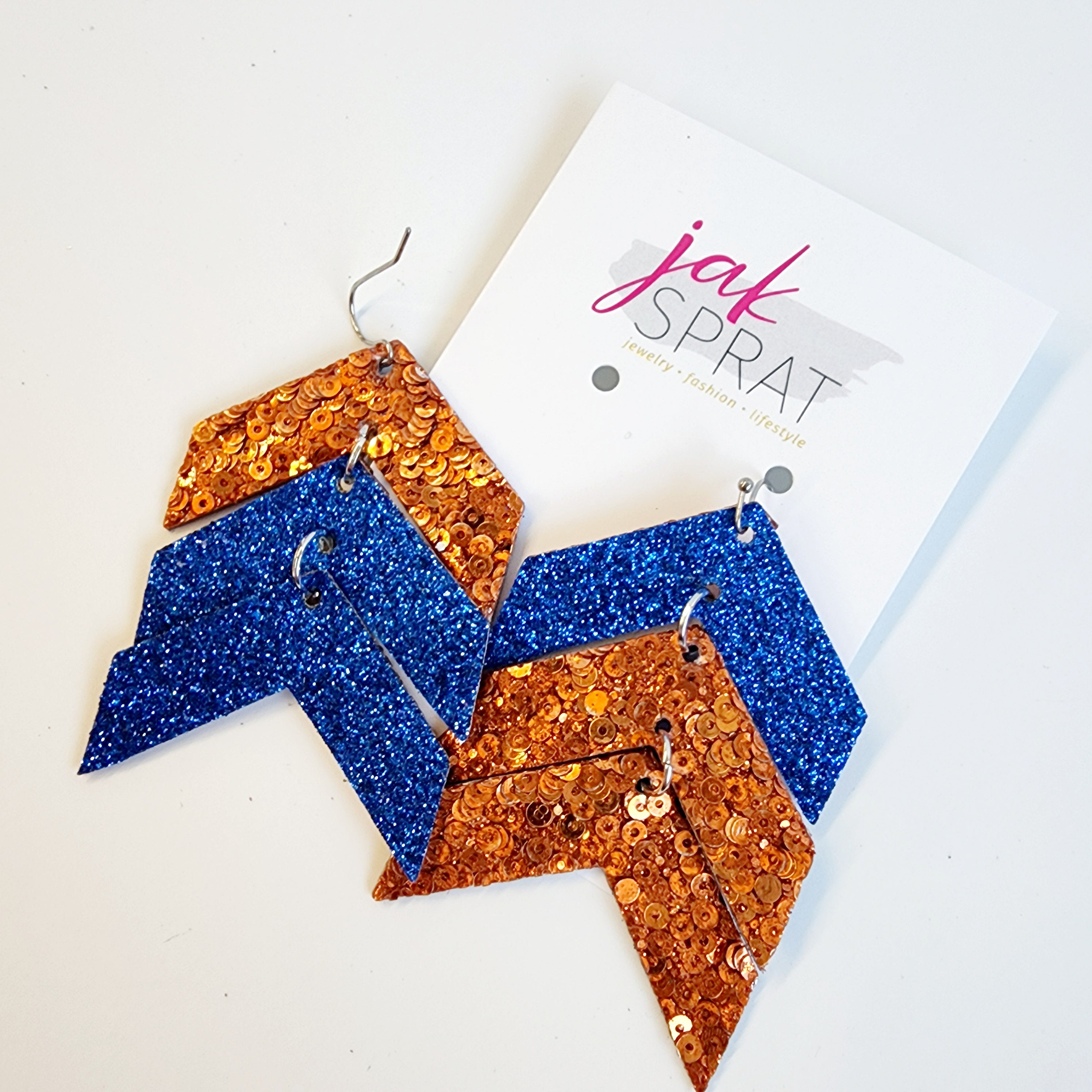 Team Earrings | Blue & Orange | Chevron Cuties