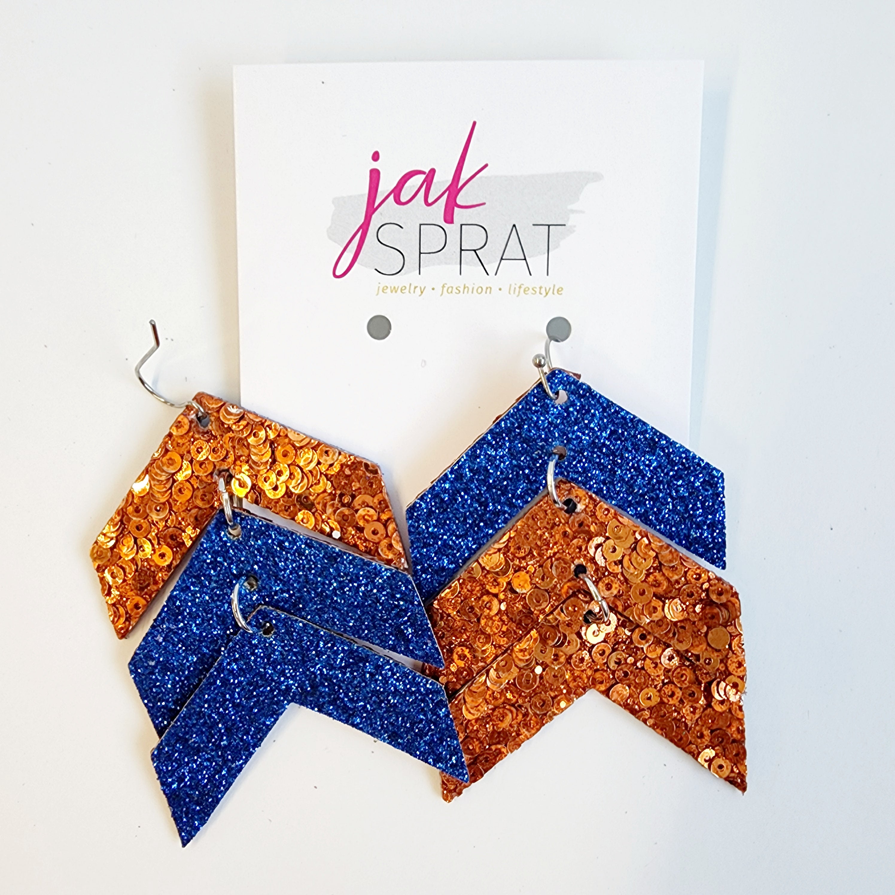 Team Earrings | Blue & Orange | Chevron Cuties