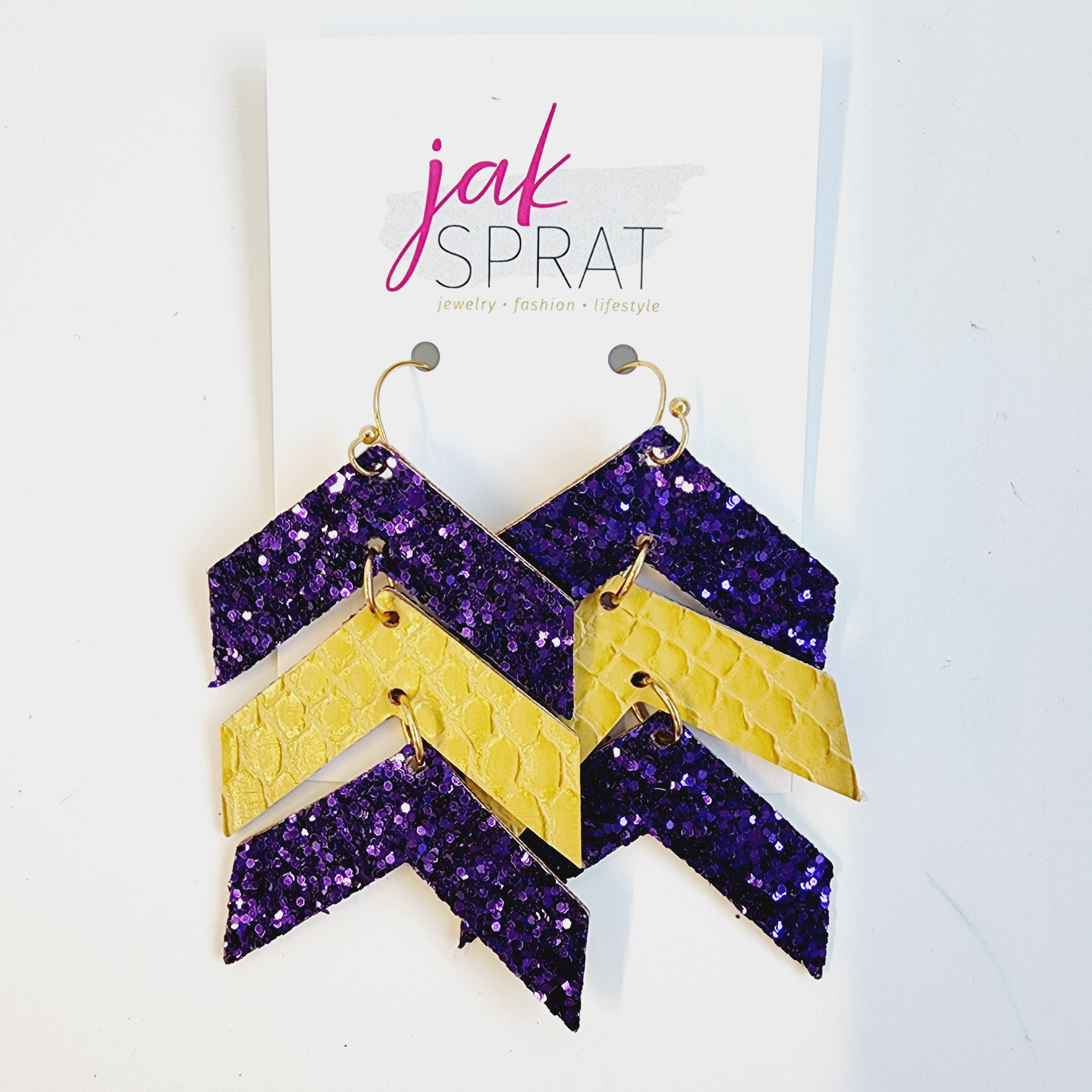 Team Earrings | Purple & Yellow | Chevron Cuties