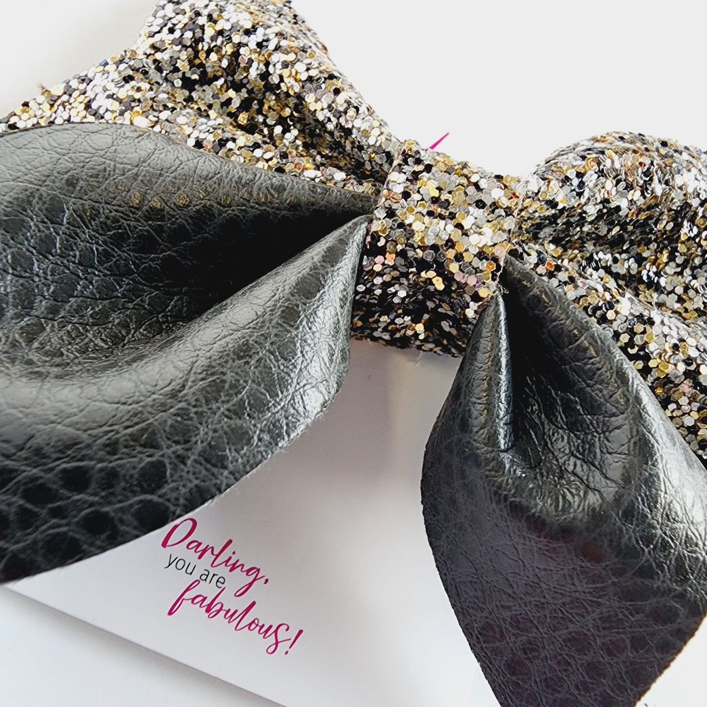 Bow | Black Leather & Sparkle | KQ22A #13