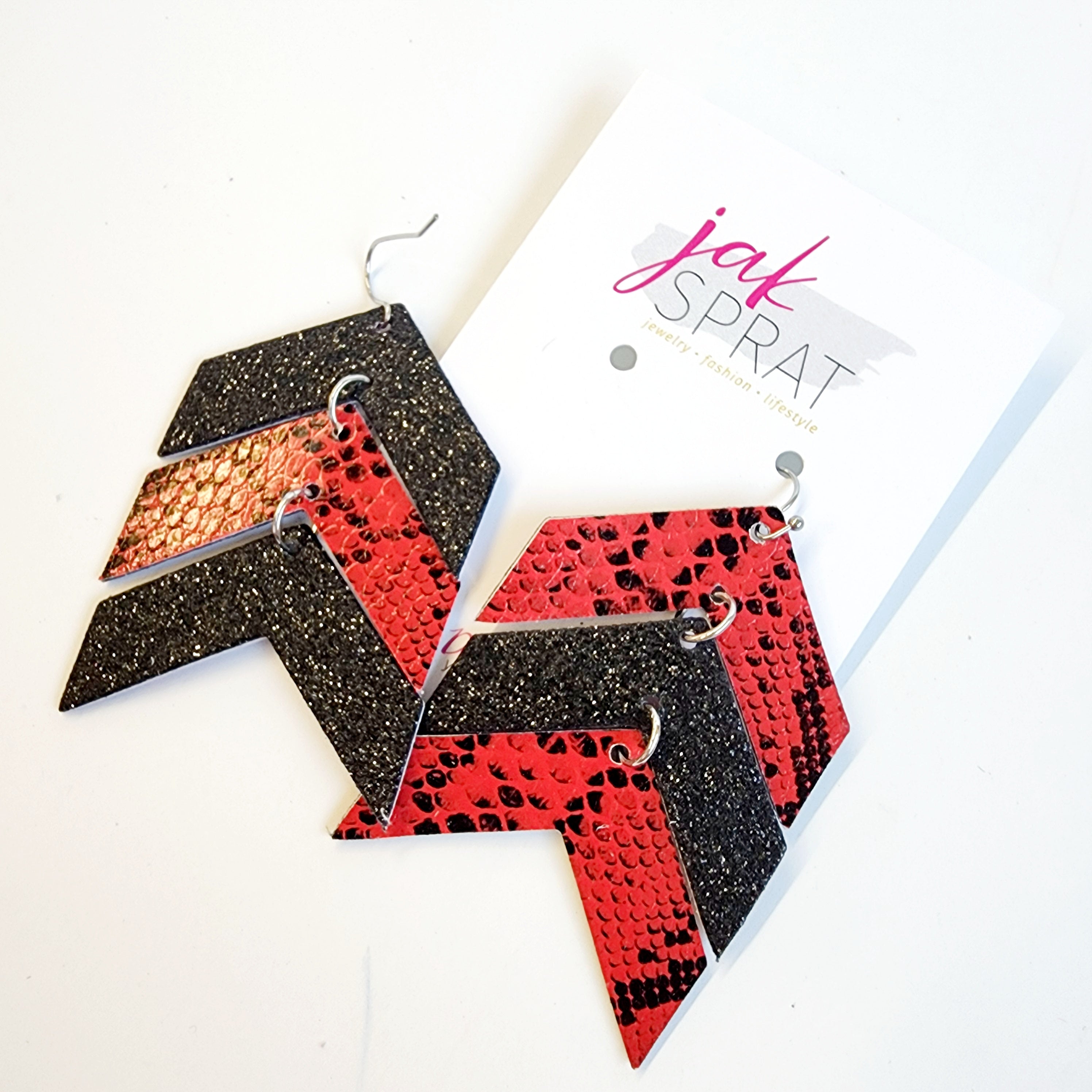 Team Earrings | Red & Black | Chevron Cuties