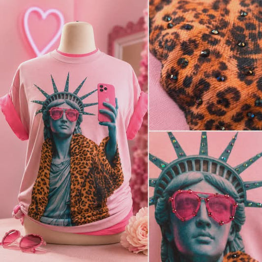 Leopard Lady Liberty Bling Tee