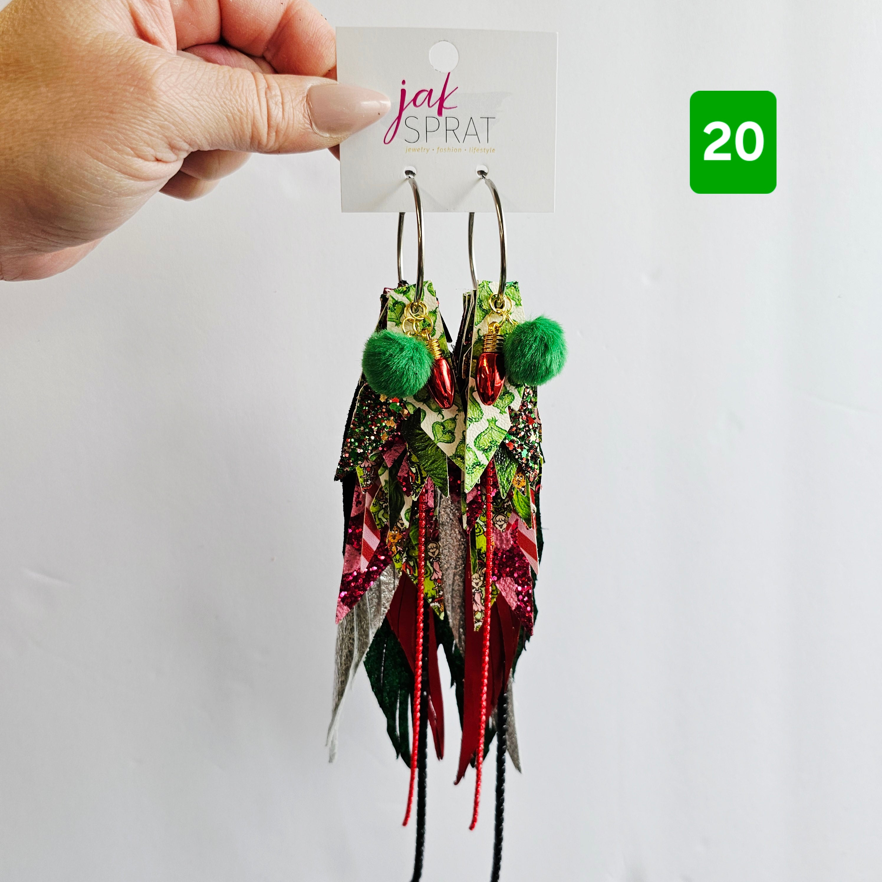 Green & Red (and a sprinkle of PINK!) Grinch- EARRINGS