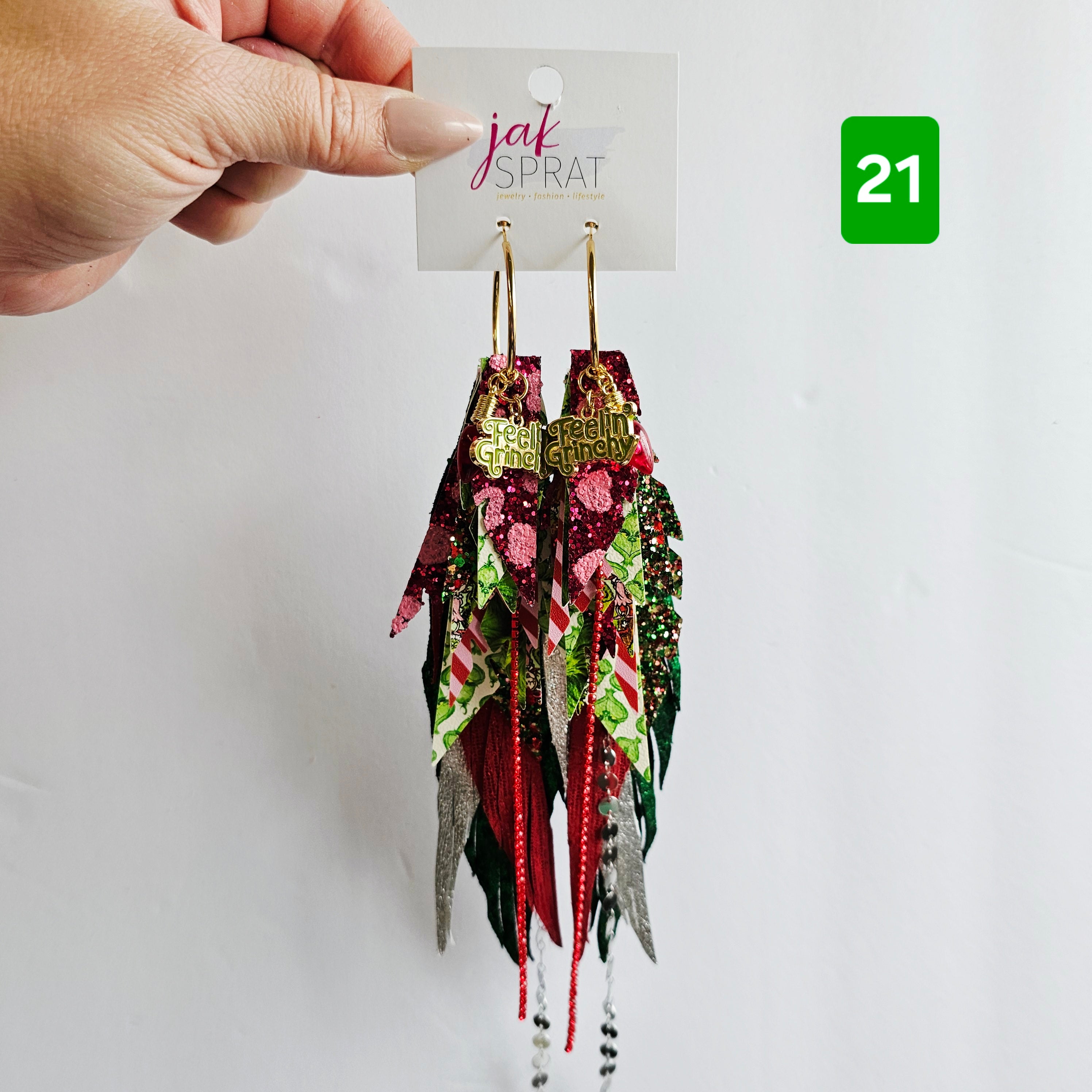 Green & Red (and a sprinkle of PINK!) Grinch- EARRINGS