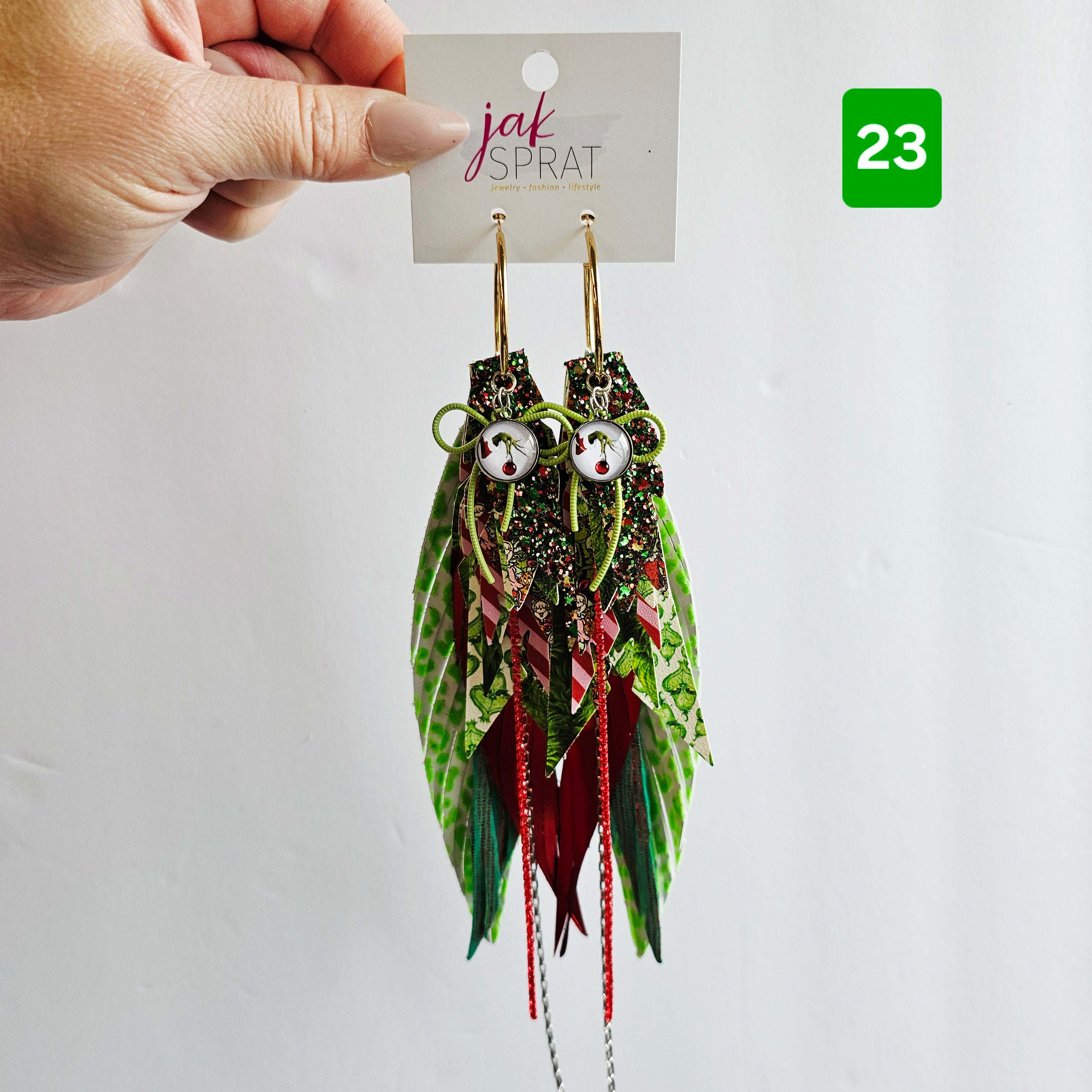 Green & Red (and a sprinkle of PINK!) Grinch- EARRINGS