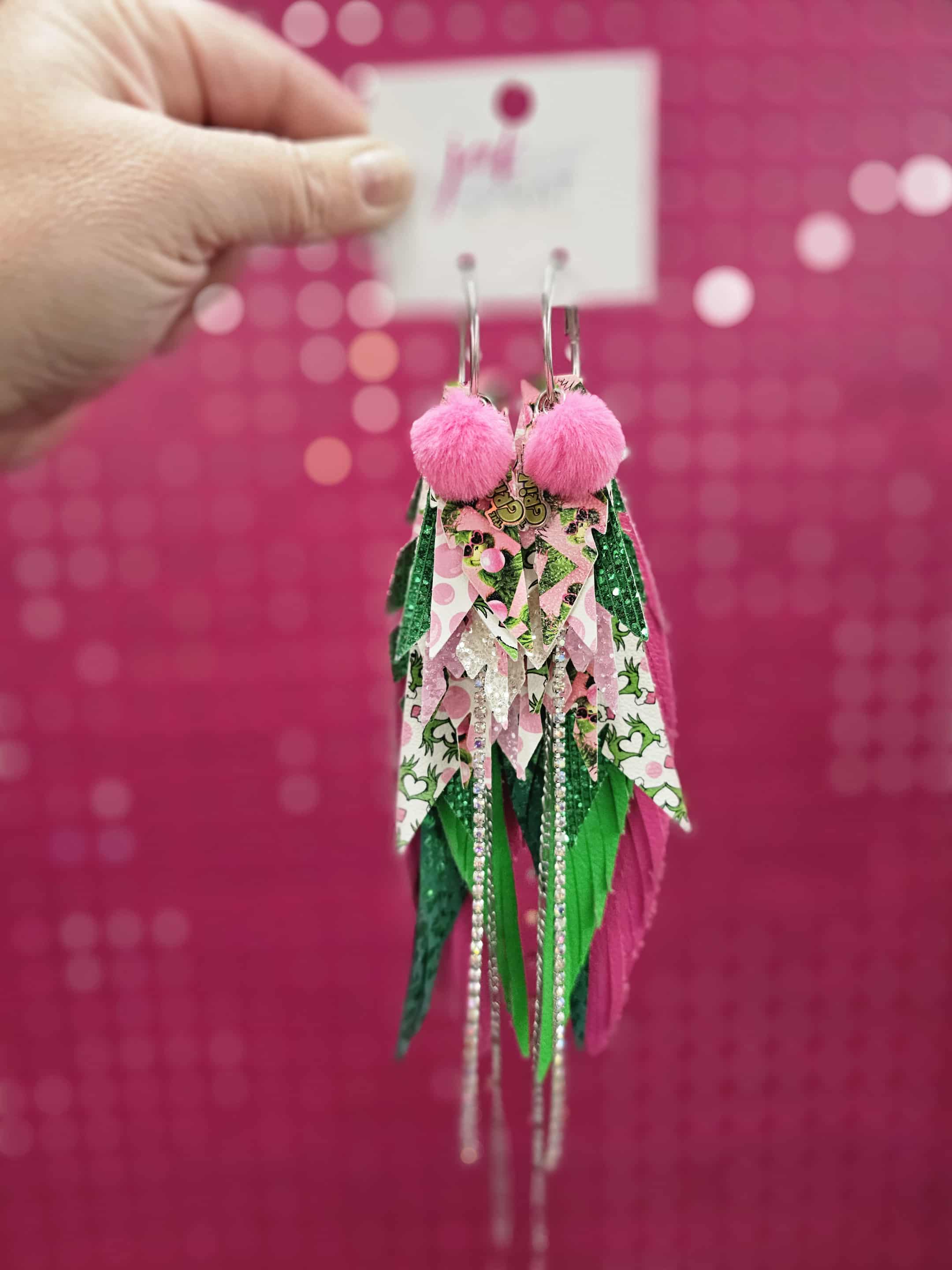 Birthday Bundle EARRINGS- Green & Pink Grinch!