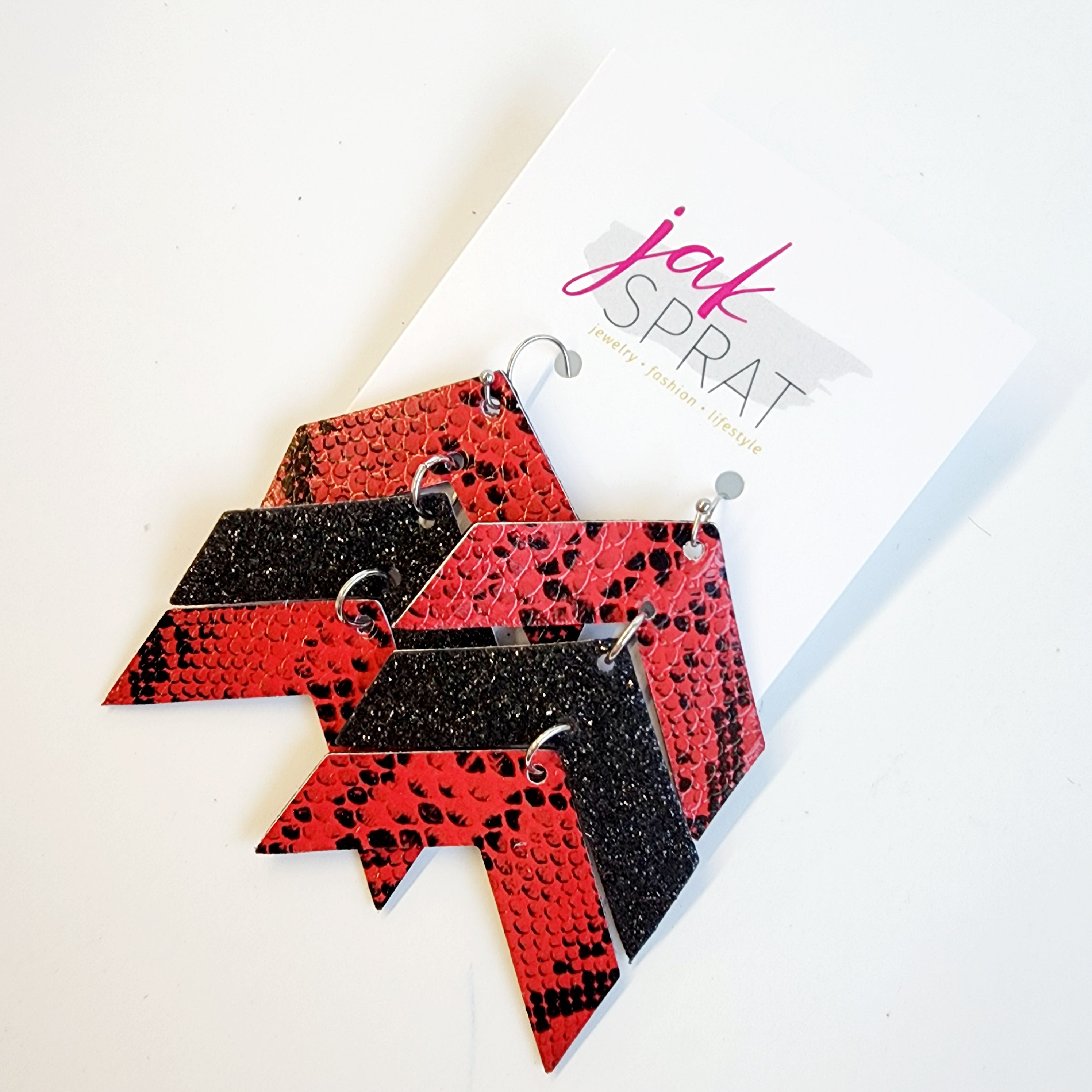 Team Earrings | Red & Black | Chevron Cuties