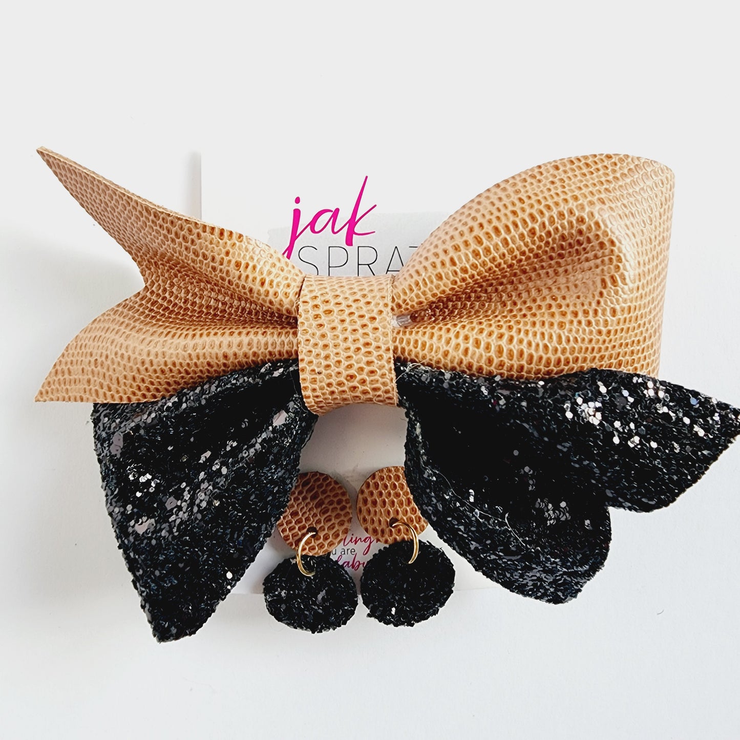 Bow & Earring Set | Peach & Black | KQ22A #3