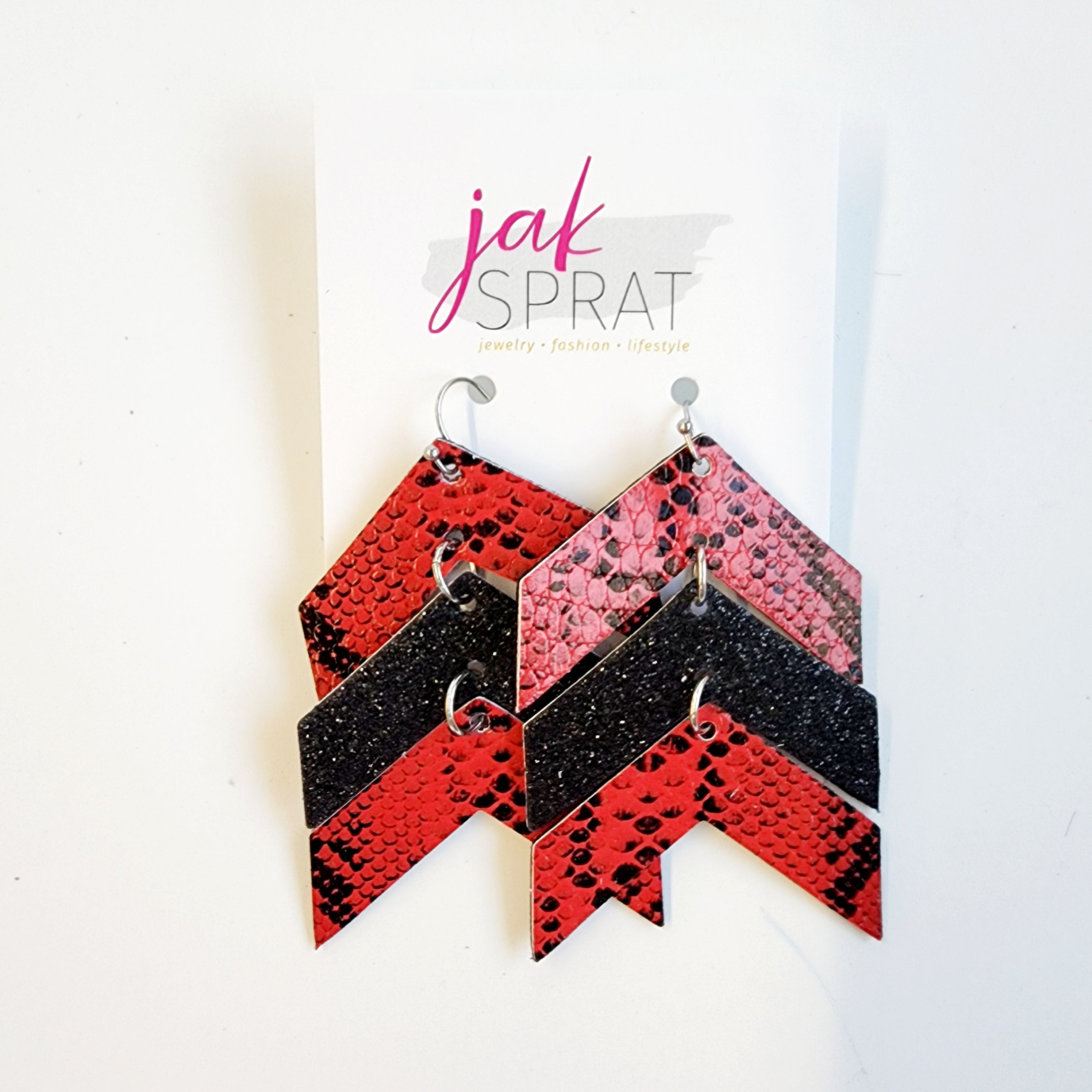 Team Earrings | Red & Black | Chevron Cuties