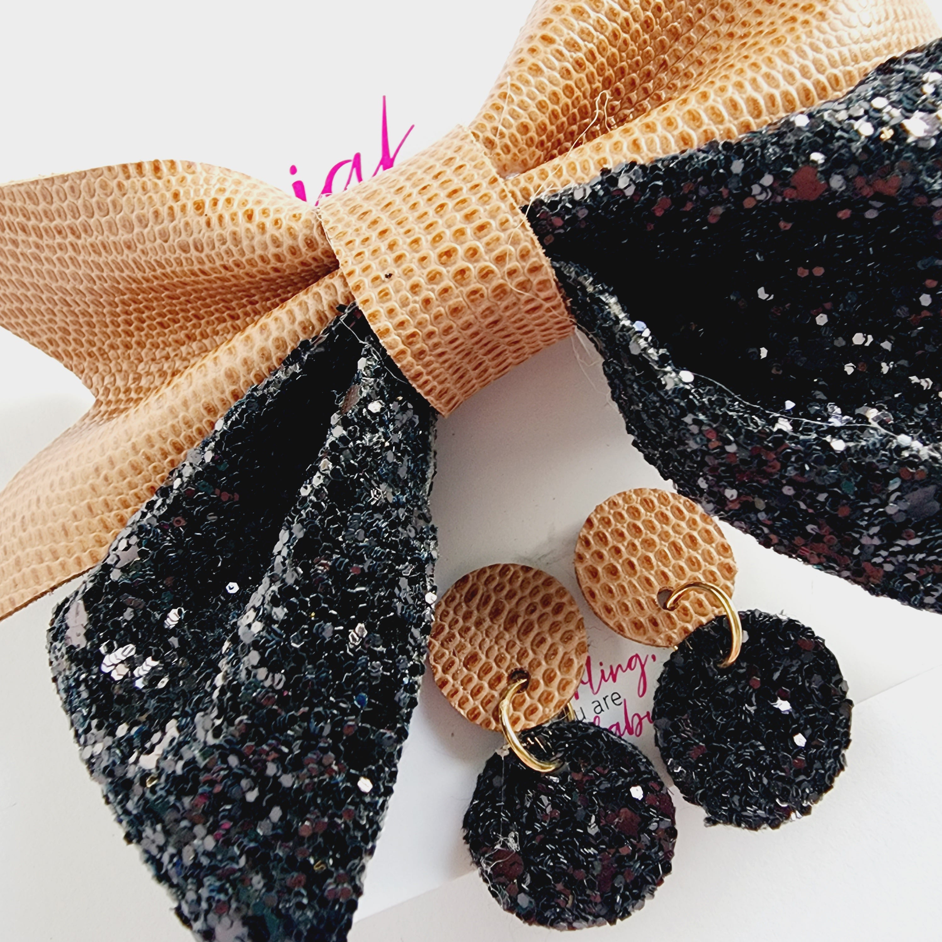 Bow & Earring Set | Peach & Black | KQ22A #3