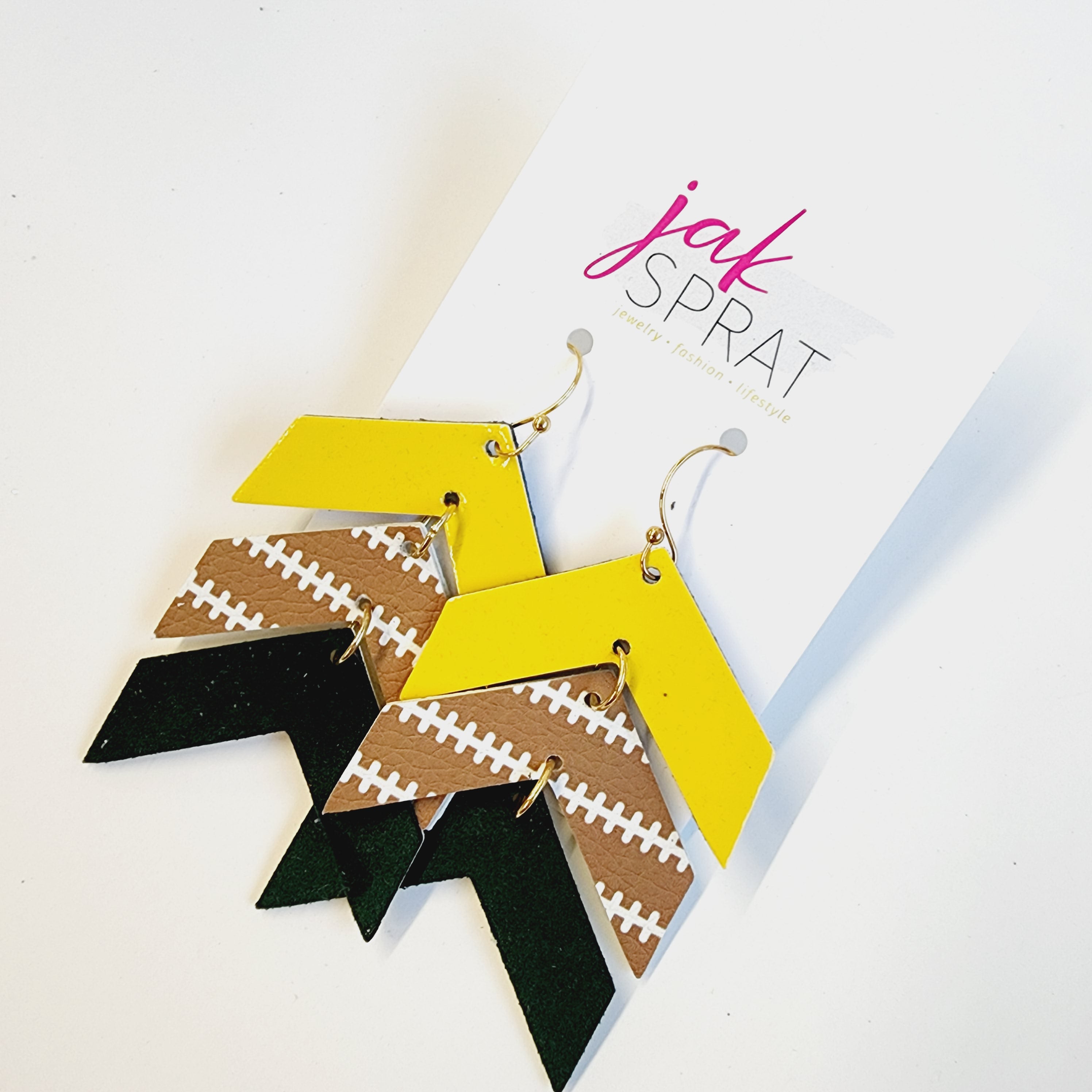 Team Earrings | Green & Yellow | Chevron Cuties