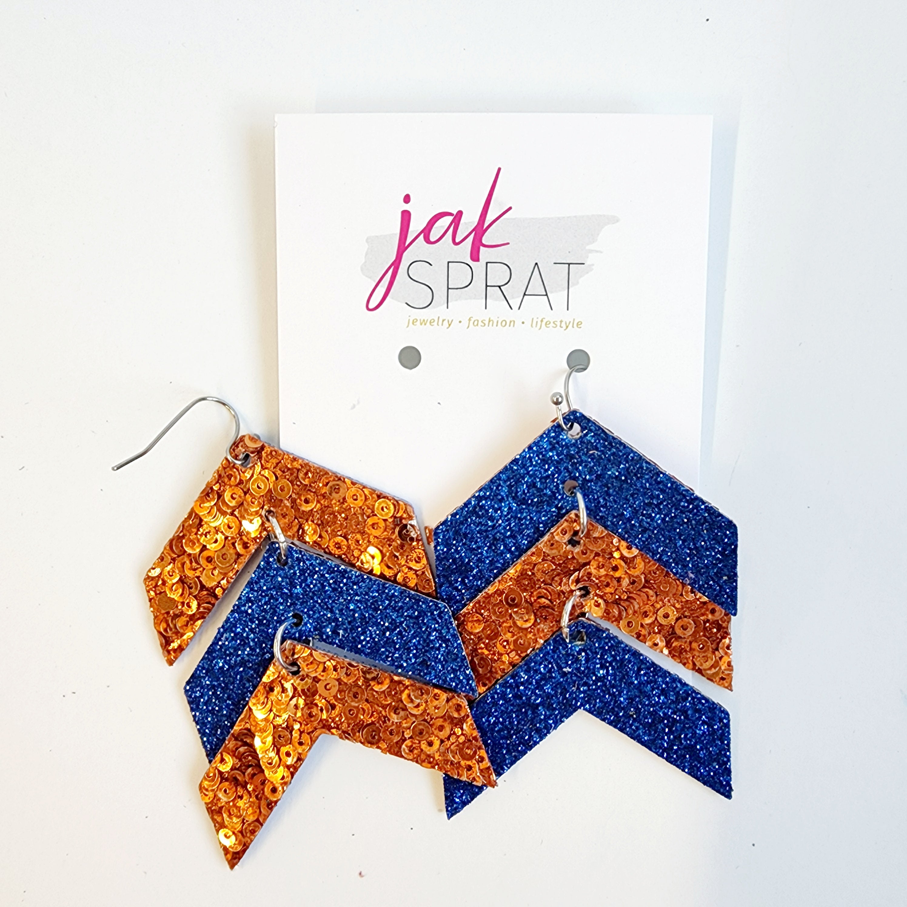 Team Earrings | Blue & Orange | Chevron Cuties