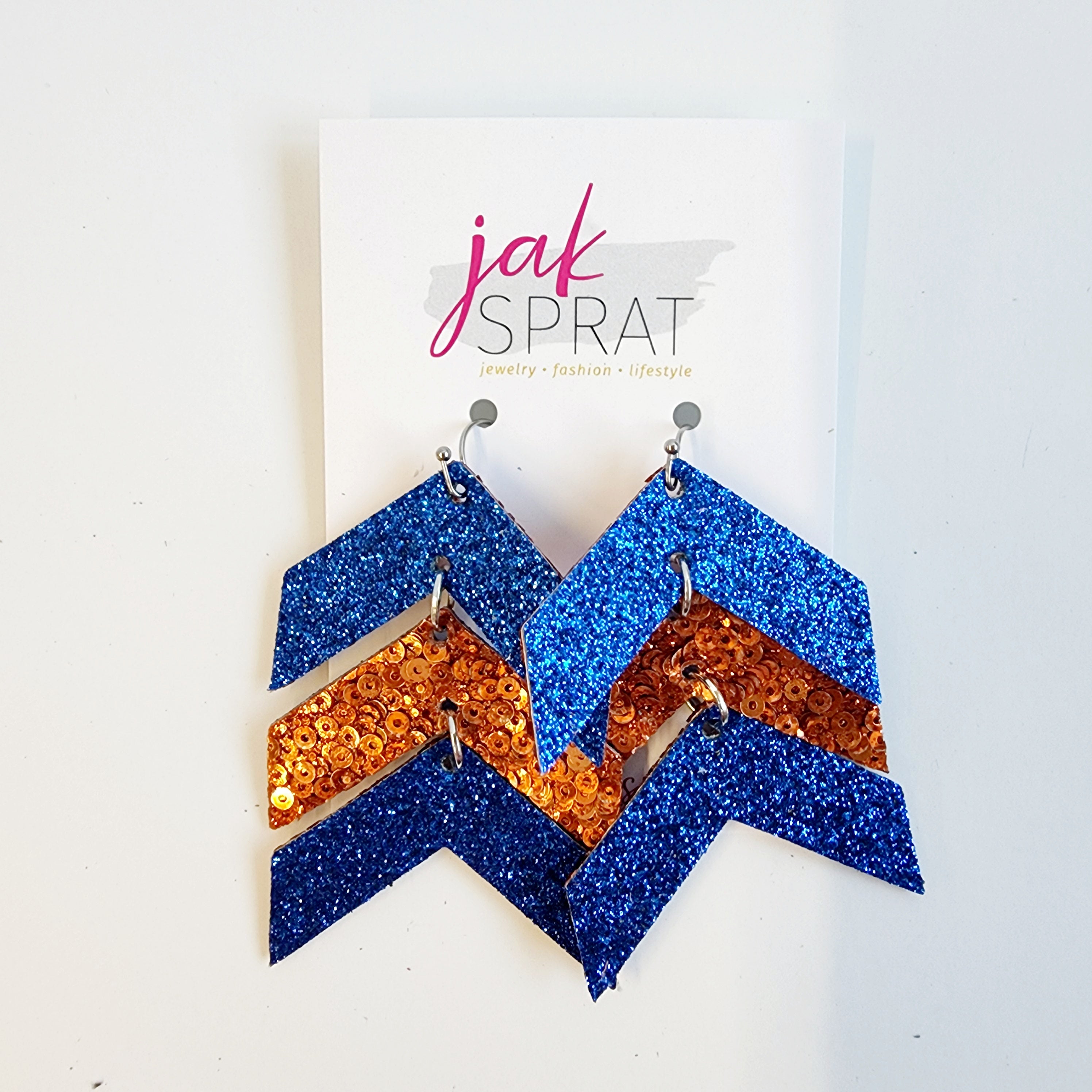 Team Earrings | Blue & Orange | Chevron Cuties