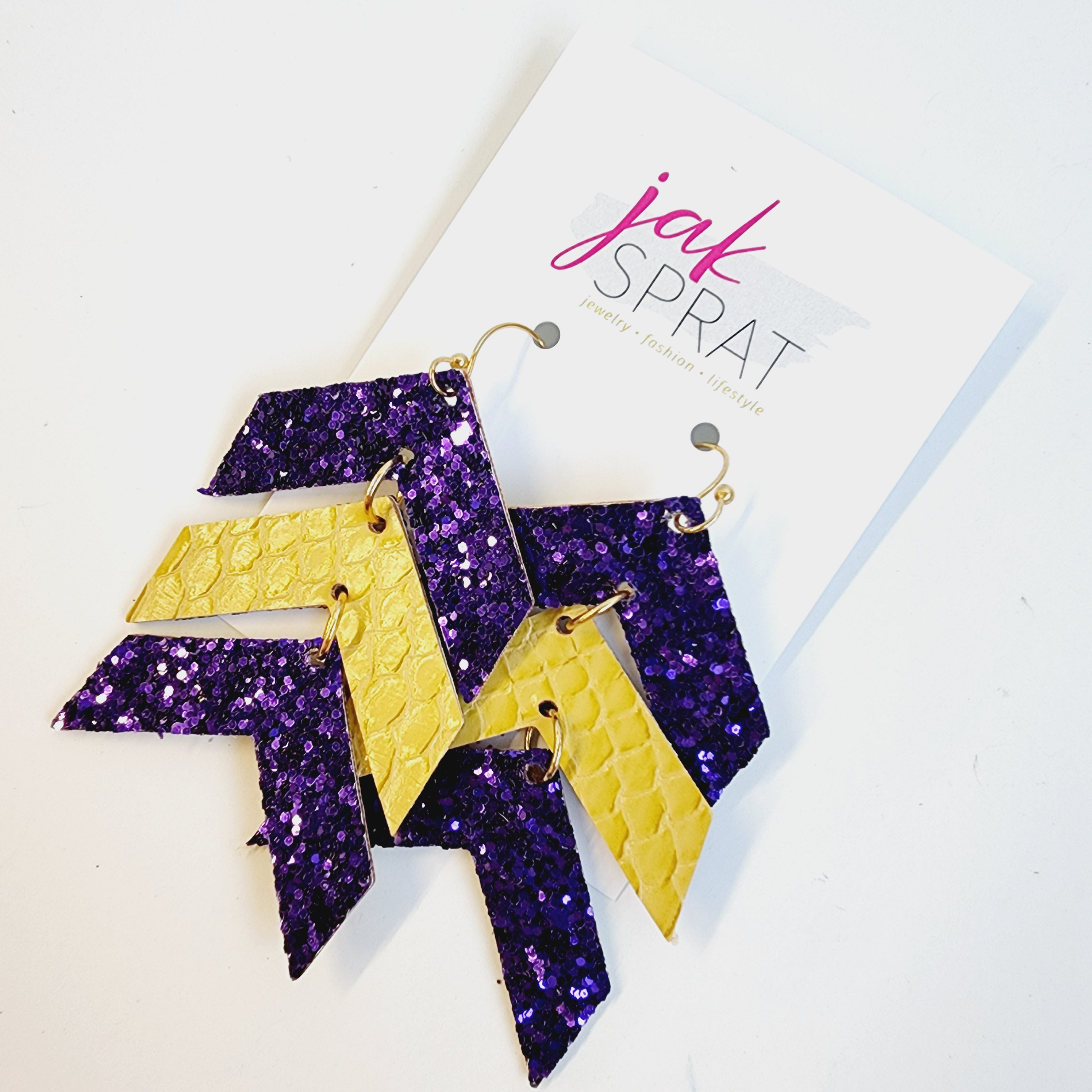 Team Earrings | Purple & Yellow | Chevron Cuties