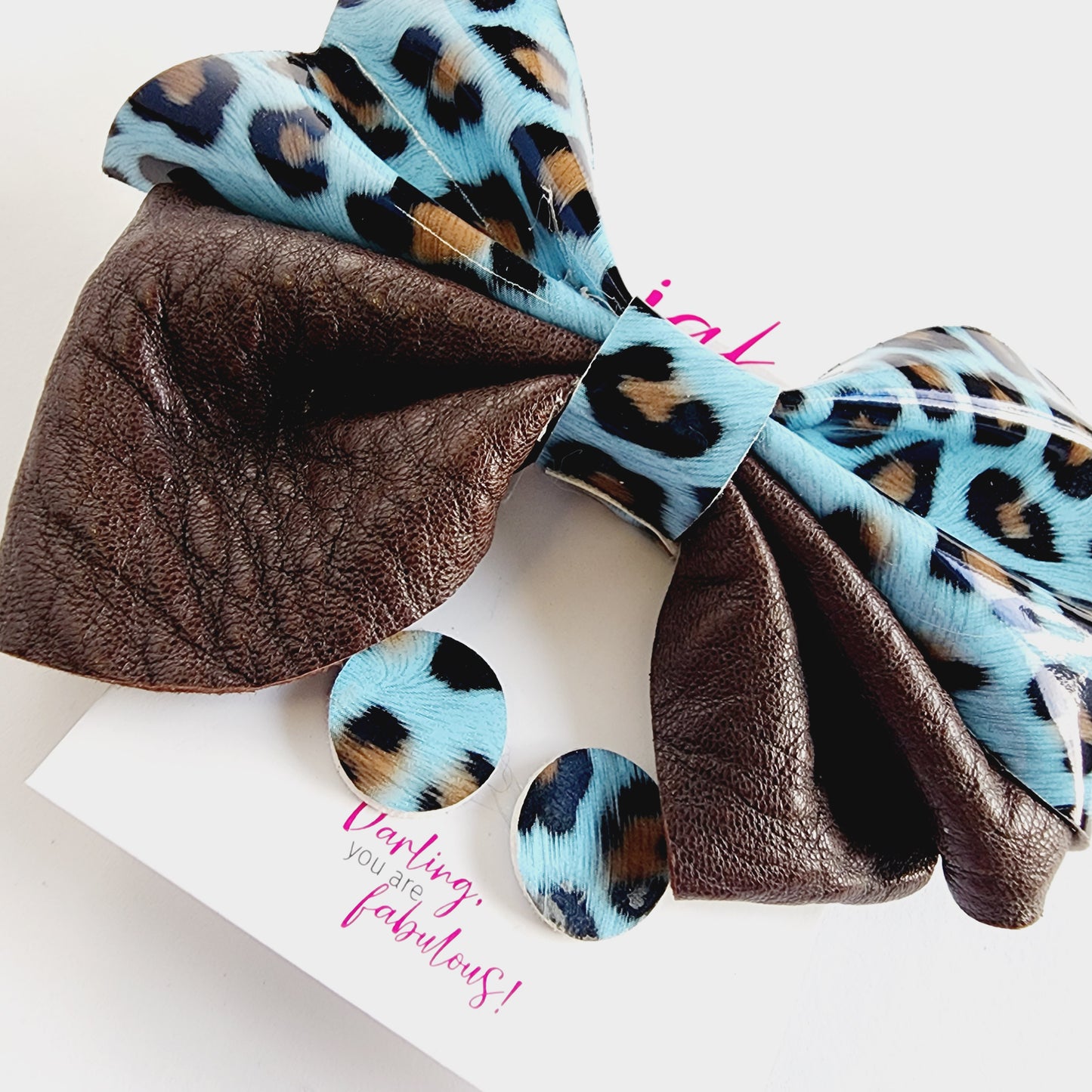 Bow & Earring Set | Brown & Blue | KQ22A #5