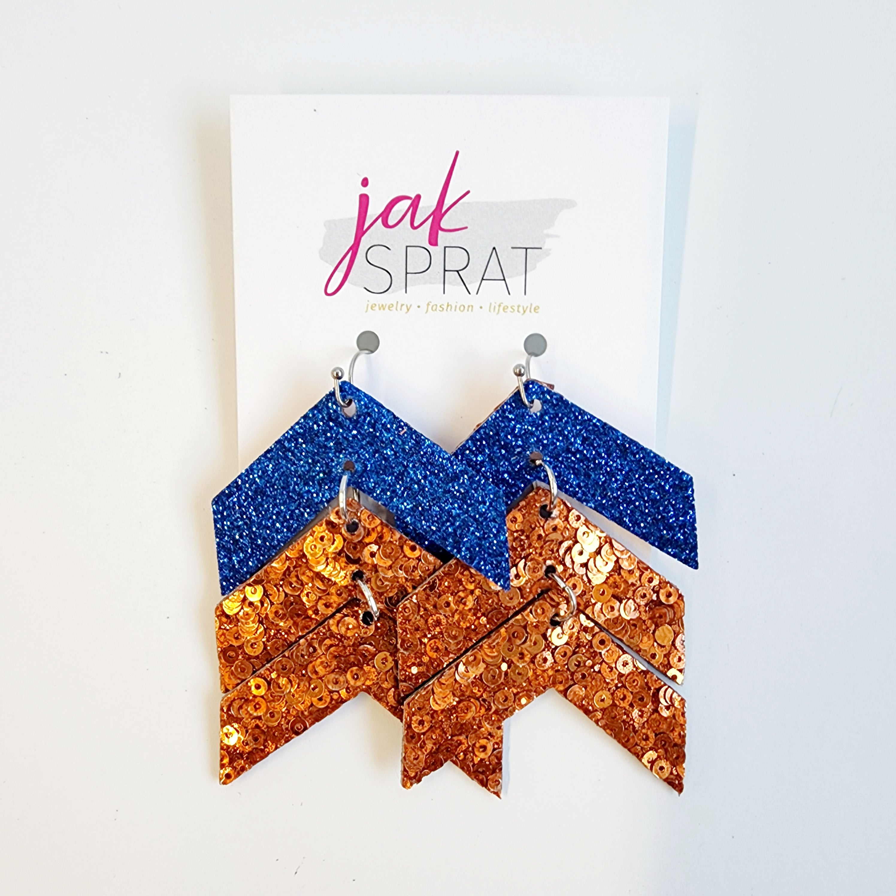 Team Earrings | Blue & Orange | Chevron Cuties