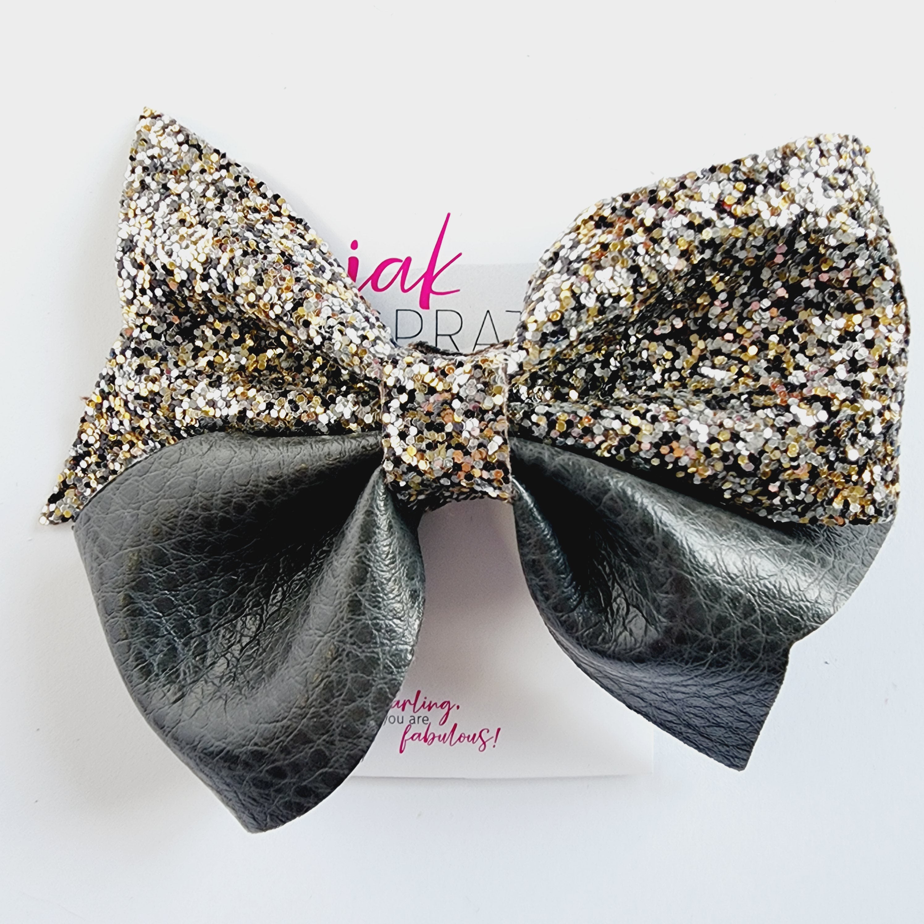 Bow | Black Leather & Sparkle |  KQ22A #13