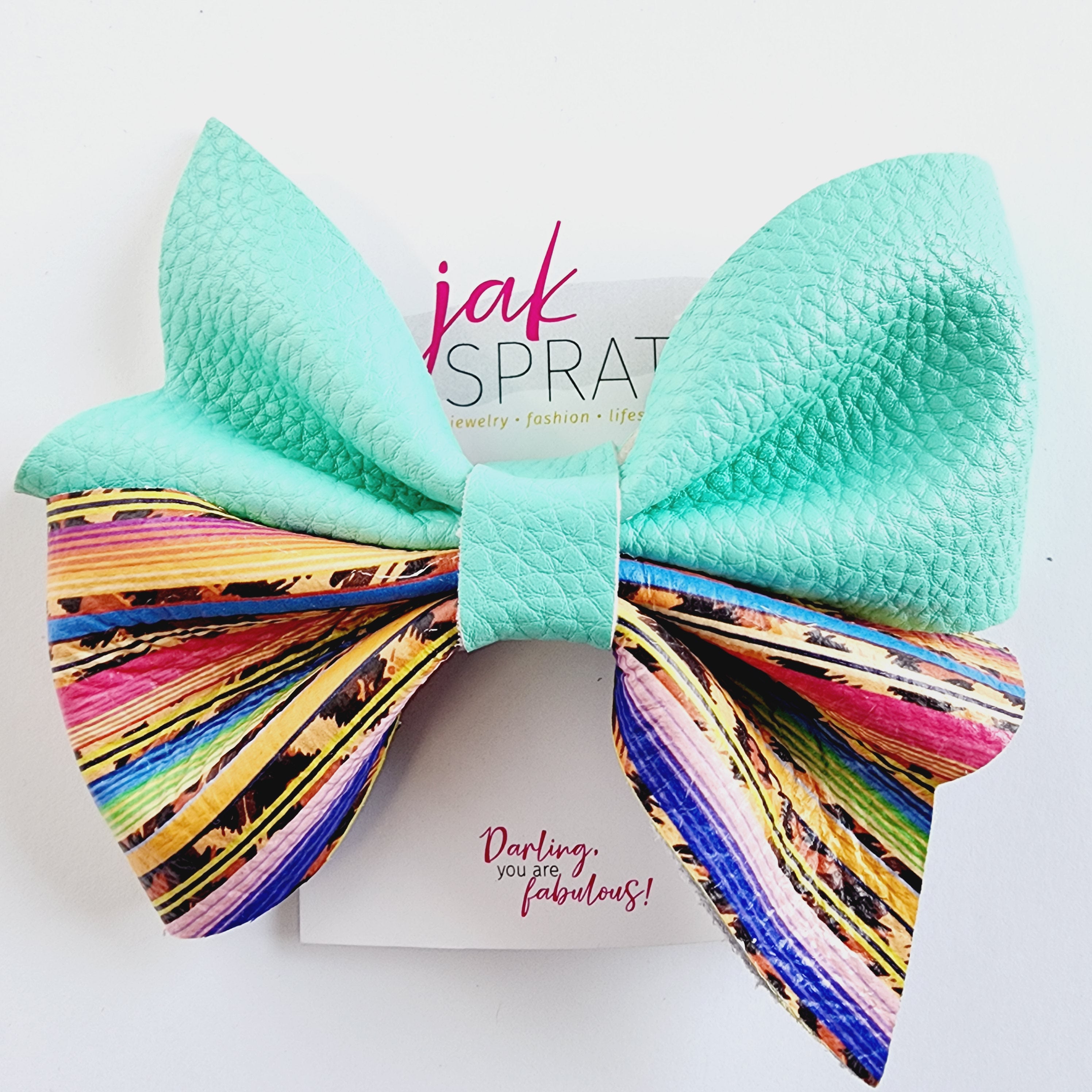 Bow | Teal Leather & Rainbow |  KQ22A #15