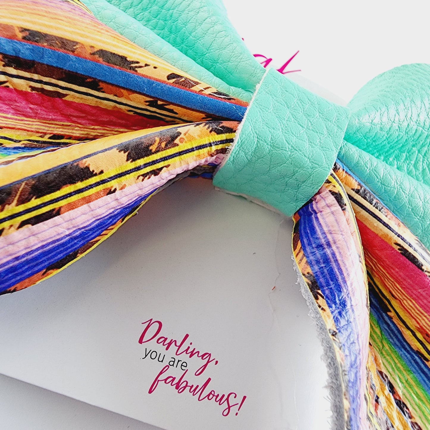 Bow | Teal Leather & Rainbow |  KQ22A #15