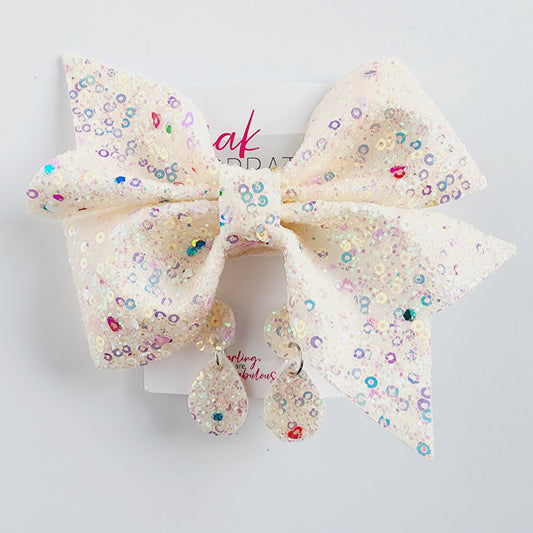 Bow & Earring Set | White Sparkle | KQ22A #1