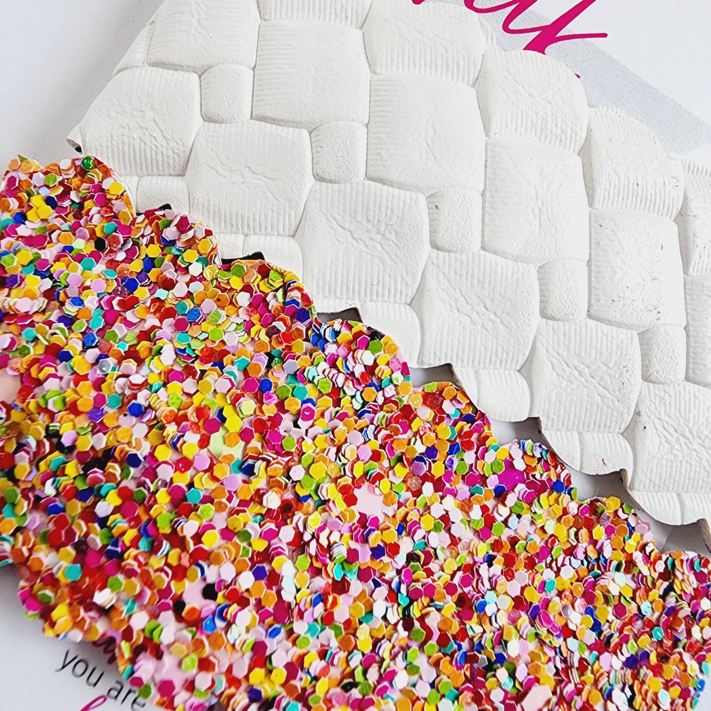 Hair Clips | White Leather & Wild Glitter | KQ22A #19