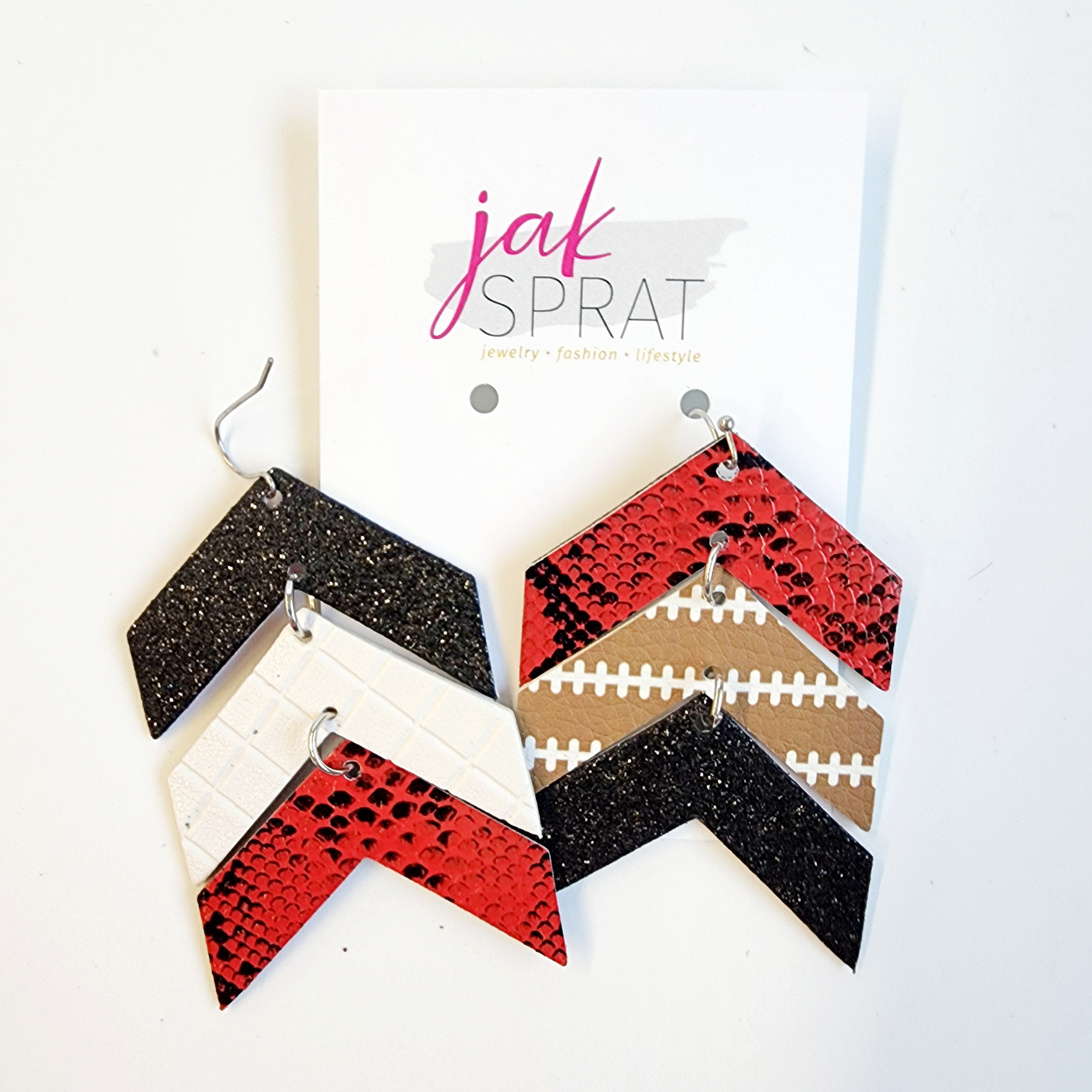 Team Earrings | Red & Black | Chevron Cuties