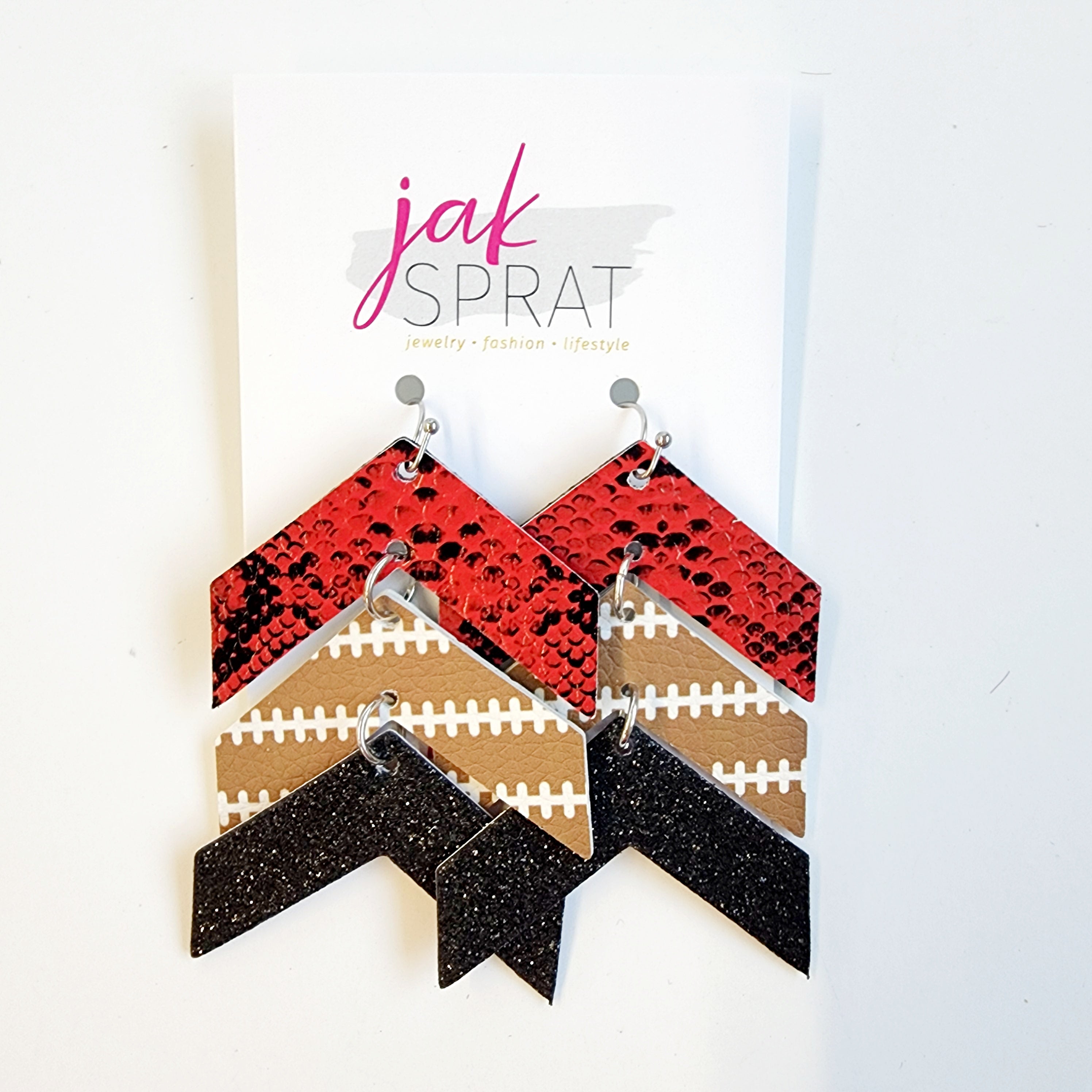 Team Earrings | Red & Black | Chevron Cuties