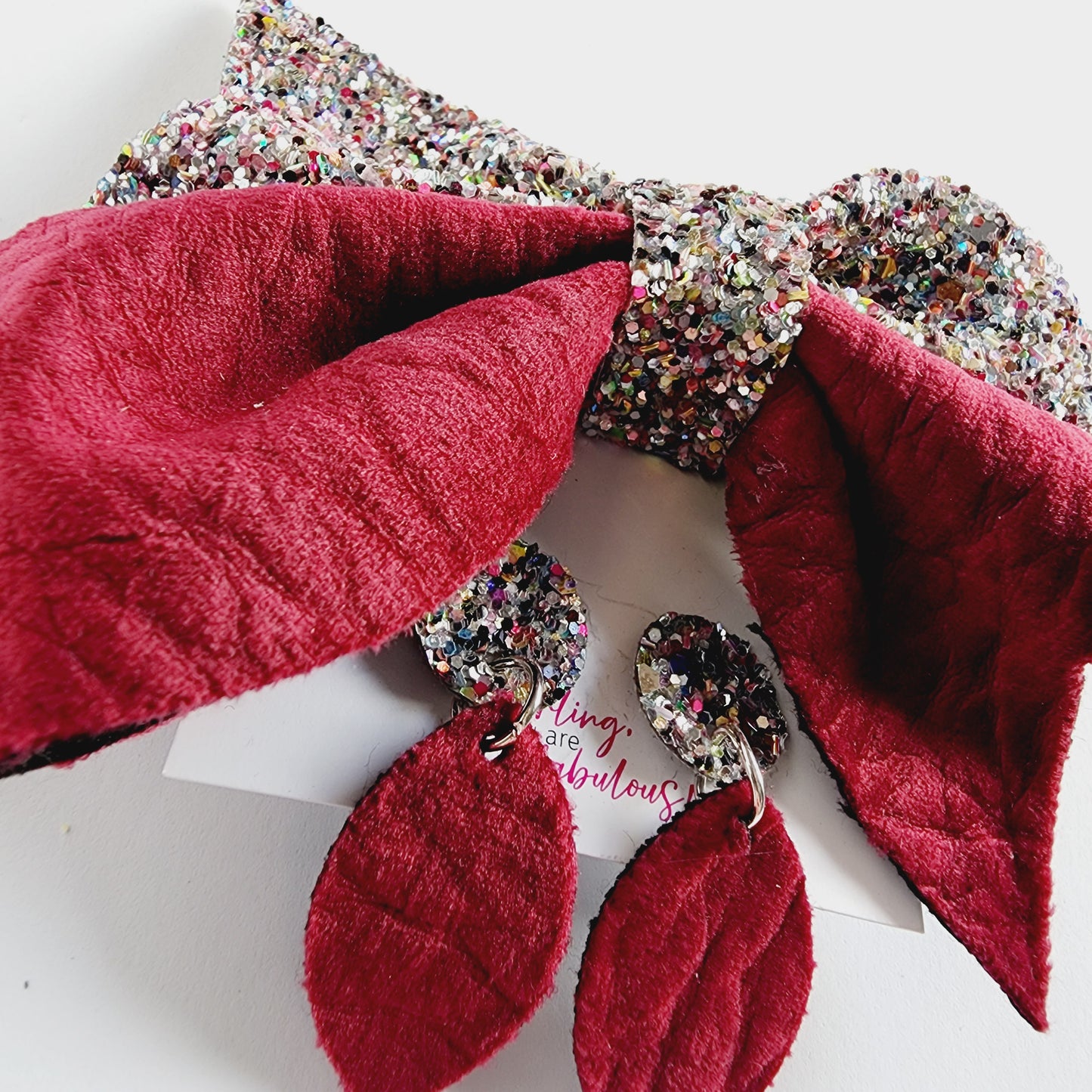 Bow & Earring Set | Red & Multicolor Sparkle | KQ22A #2